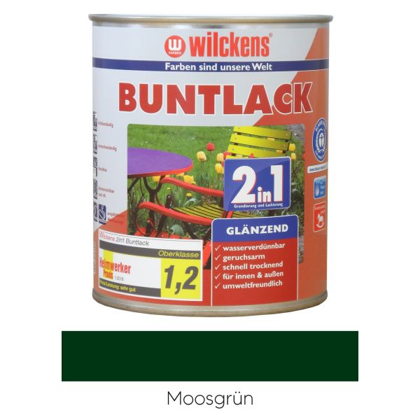 Wilckens Buntlack 2in1 glänzend RAL 6005 Moosgrün 0,125l
