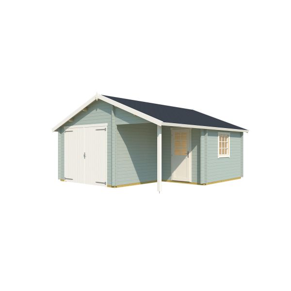 Lasita Maja Garage Nevis mit Holztor Gletschergrün 500x550 cm