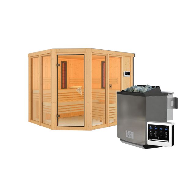 Infrarotkabine Ava Set naturbelassen mit Ofen 9 kW Bio ext. Strg.