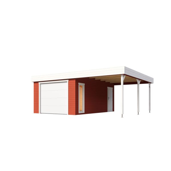 Lasita Maja Garage Bahamas SET mit Sektionaltor Schwedenrot 540x670 cm