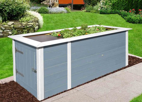 Weka Profi-Hochbeet | 669| grau/weiss| 21 mm| mit AblagEinzelfensterläche und Abstellraum