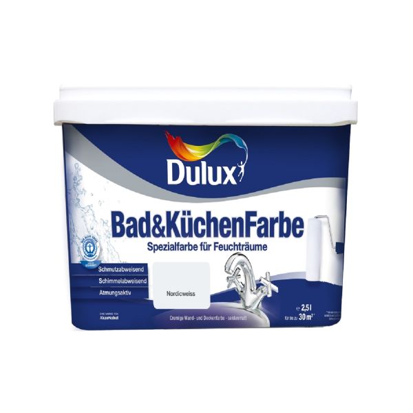 Dulux Bad- und Küchenfarbe Nordicweiß 2,5l