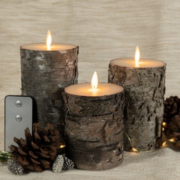 Coen Bakker LED Kerzen mit Fernbedienung und beweglicher Flamme | Birke dunkel 3er Set