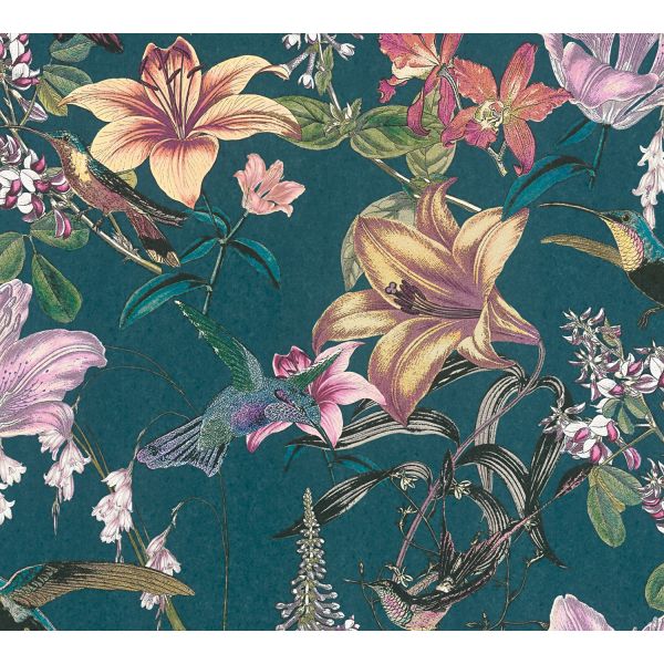 Architects Paper Blumentapete "Jungle Chic" Vlies blau-gelb-grün-rot-schwarz 377012