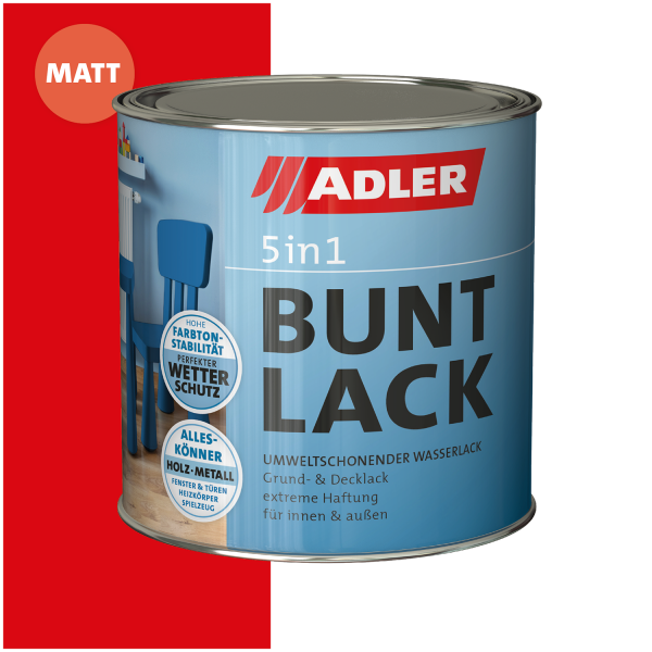 ADLER 5in1-Buntlack Matt Verkehrsrot RAL3020 0,75l