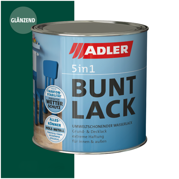 ADLER 5in1-Buntlack Glänzend Moosgrün RAL6005 0,75l