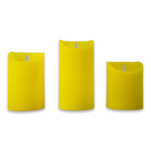 Kerze aus Echtwachs | bewegliche Flamme | Timer in Gelb 3er Set