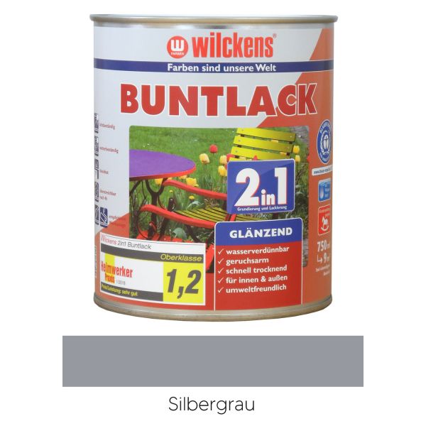 Wilckens Buntlack 2in1 glänzend RAL 7001 Silbergrau 0,75l