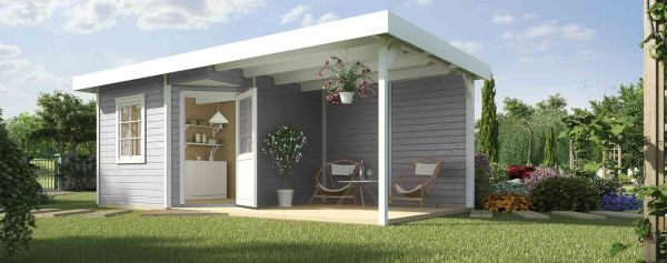 Weka Designhaus 213 B Gr.2| 5-Eck| grau| 28 mm| Einzeltür | Anbau 300 cm