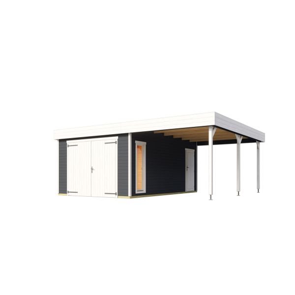 Lasita Maja Garage Bahamas SET mit Holztor Carbongrau 540x670 cm