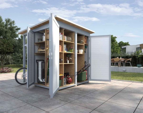Weka Garten Gerätehaus | Geräteschrank | [Q] Multi (mit kleinem Fahrradüberstand) | grau