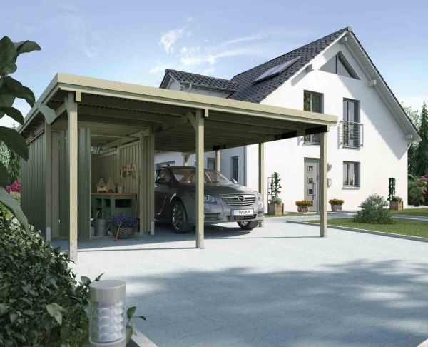 Weka Carport 607 Gr.2| inkl. XL Geräteraum | Außenmaß 512x602x233 cm