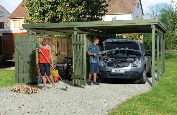 Weka Carport 607 Gr.3| inkl. XXL Geräteraum | Außenmaß 512x602x233 cm