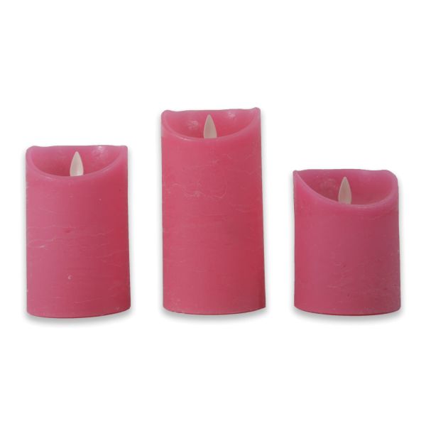 Kerze aus Echtwachs | bewegliche Flamme | Timer in Fuchsia 3er Set