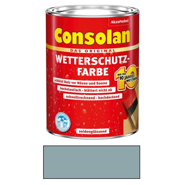 Consolan Wetterschutzfarbe Holz Silbergrau 2,5L Seidenglänzend