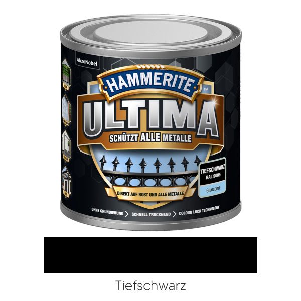 HAMMERITE Metall-Schutzlack Ultima glänzend Tiefschwarz RAL 9005 250ml