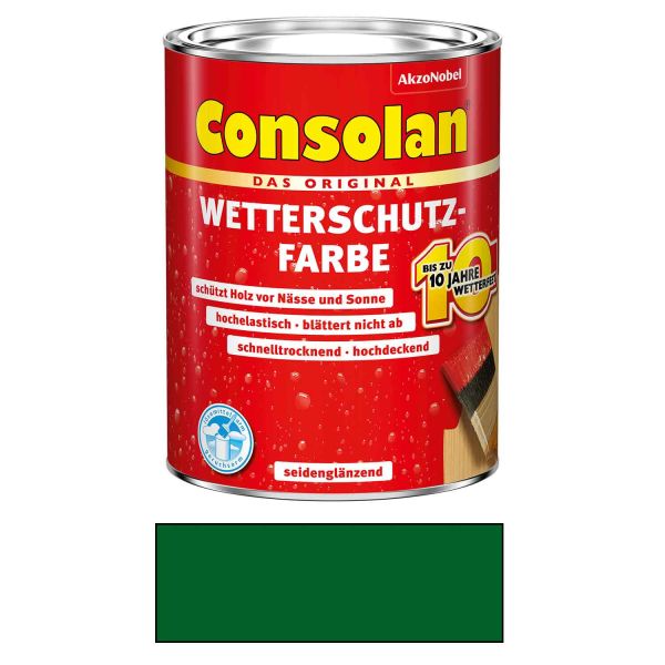 Consolan Wetterschutzfarbe Holz Grün 2,5L Seidenglänzend