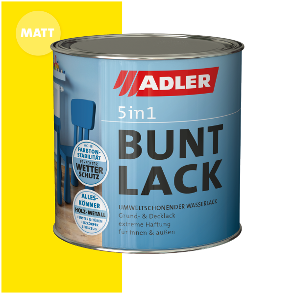 ADLER 5in1-Buntlack Matt Rapsgelb RAL1021 0,75l