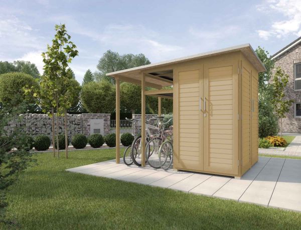 Weka Garten Gerätehaus | Geräteschrank | [Q] Modul Family| seitlicher Anbau offen| natur