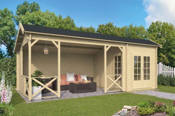 Gartenhaus - Blockhütte Eldor mit Satteldach - Unterstand und Schutzdach | von Nordje | 700x350x279c