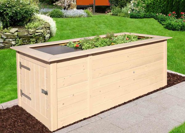 Weka Profi-Hochbeet | 669| natur| 21 mm| mit AblagEinzelfensterläche und Abstellraum