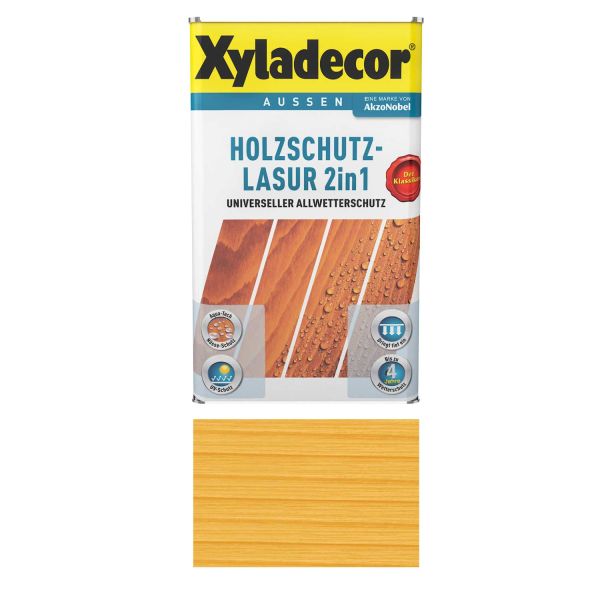 Holzschutz Lasur für Außenbereich Xyladecor 2in1 Kiefer 2,5L Universeller Allwetterschutz