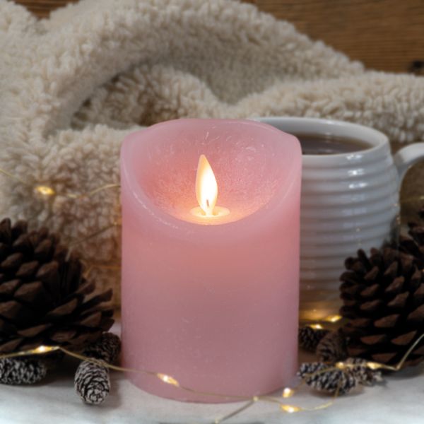 LED Echtwachskerze mit Timer und beweglicher Flamme | 7,5 x 10 cm Rosa