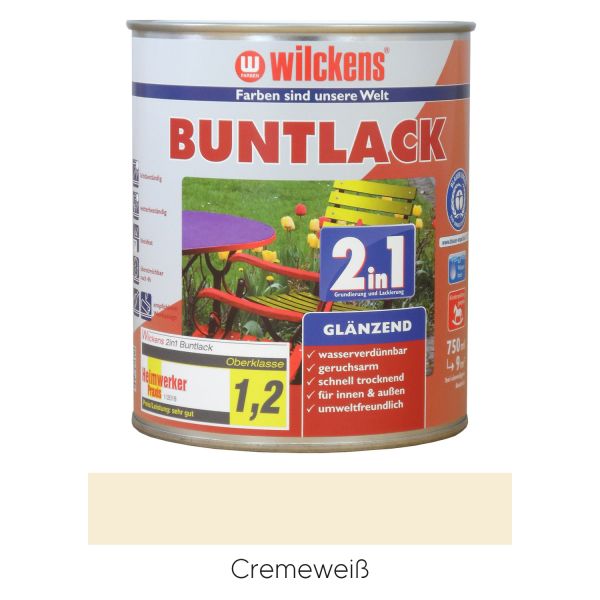 Wilckens Buntlack 2in1 glänzend RAL 9001 Cremeweiß 0,75l