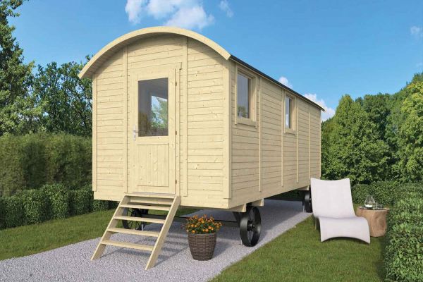 Bauwagen vorgefertigt Aleksander mit Tonnendach| mit Multi-Eingang | ohne Untergestell | von Nordje