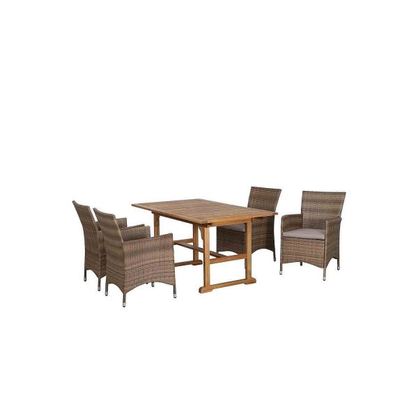 Nordje 357665 Eco Box Milano 5-Teilig 4 Stühle aus Geflecht + Tisch Akazie