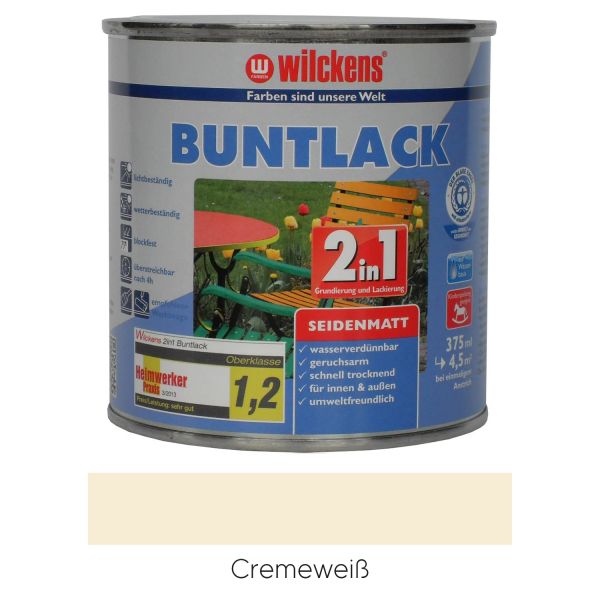 Wilckens Buntlack 2in1 seidenmatt RAL 9001 Cremeweiß 0,375l