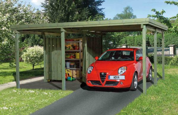 Weka Carport 607 Gr.1| inkl. Geräteraum | Außenmaß 512x433x233 cm
