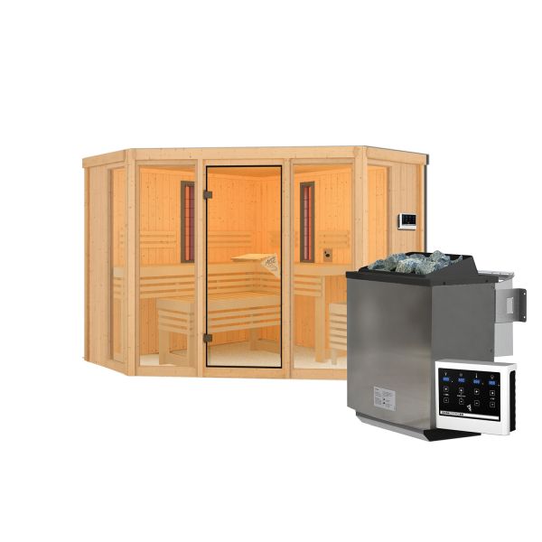Infrarotkabine Asta Set naturbelassen mit Ofen 9 kW Bio ext. Strg.